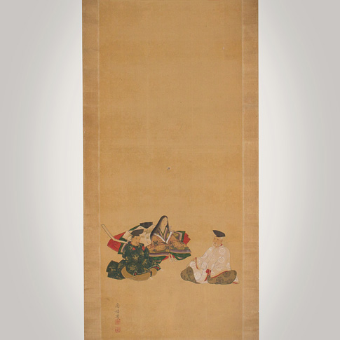 Hanging scroll painting of The Three Famous Poets, by Nishide Kofuku (1926- active 2010), Japan, 