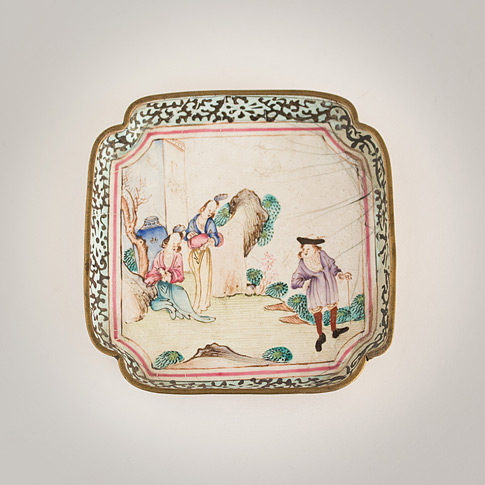 Painted enamel dish, China, 18th century
