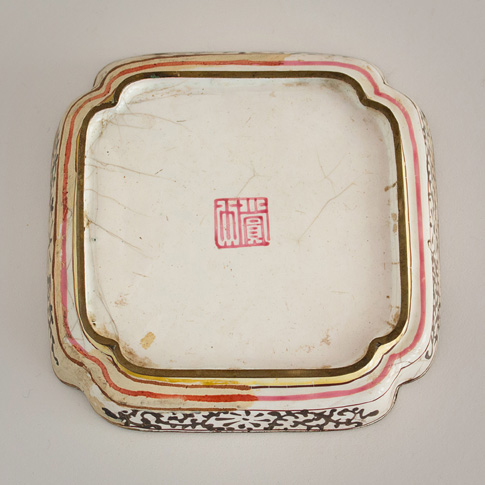 Painted enamel dish (underside), China, 18th century