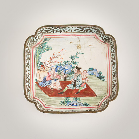Painted enamel dish, China, 18th century