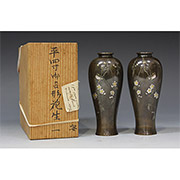 Pair of inlaid mixed metal and bronze vases
 - Japan, Meiji era, circa 1880