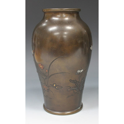 Exhibition quality mixed metal and bronze vase, by Yoshida Yasubei (Side view 2), Japan, Meiji era, circa 1880
