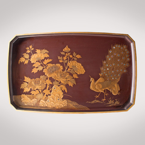 Lacquer Peacock tray, Japanese, Meiji Era, late 19th century