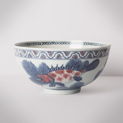 Blue and white and copper red porcelain bowl, China, Republic period, circa 1930