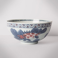 Blue and white and copper red porcelain bowl - China, Republic period, circa 1930
