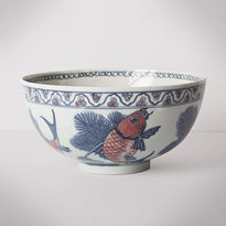 Blue and white and copper red porcelain bowl (side 2), China, Republic period, circa 1930 [thumbnail]