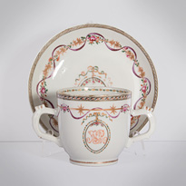 Famille rose export porcelain chocolate cup and saucer, China, Qianlong period, circa 1760 [thumbnail]
