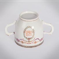 Famille rose export porcelain chocolate cup and saucer (cup base), China, Qianlong period, circa 1760 [thumbnail]