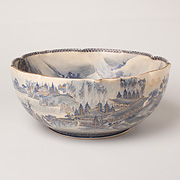 Rare Satsuma blue and white bowl - Japan, Meiji era, early 20th century