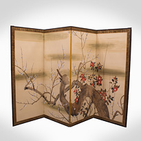 Four-fold screen of flowering plum and camelia, after Suzuki Kiitsu - Japan, early 20th century