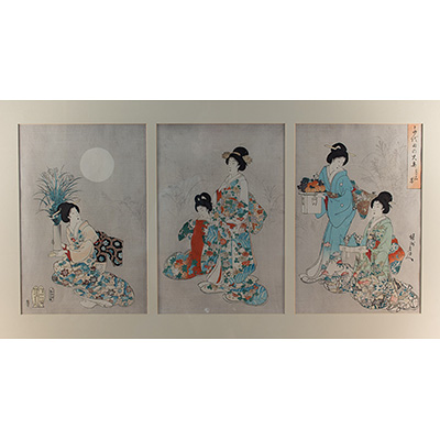 Ladies of Chiyoda Castle viewing the moon, by Toyohara Chikanobu (1838-1912), Japan, 