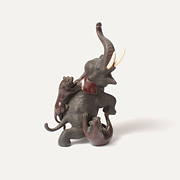 Bronze figure group of an elephant fighting tigers  - Japan, Meiji Period, 19th century