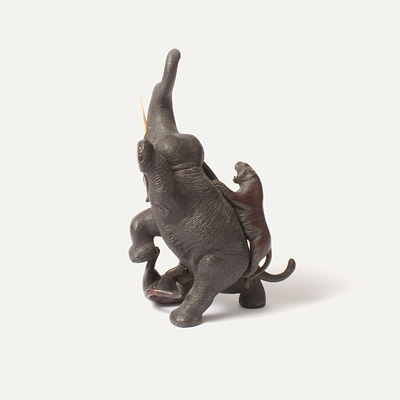 Bronze figure group of an elephant fighting tigers  (side view, other side view), Japan, Meiji Period, 19th century