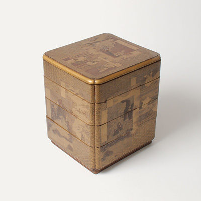 Lacquer jubako (stacked food box)  (diagonal view 3), Japan, Late Edo/Meiji Period, 19th century