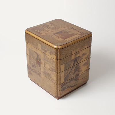 Lacquer jubako (stacked food box)  (diagonal view 4), Japan, Late Edo/Meiji Period, 19th century