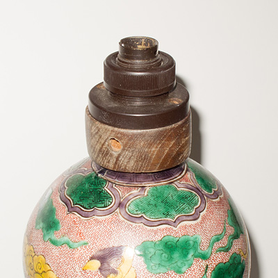 Rare early Ao-Kutani double gourd vase (close-up of neck), Japan, Edo Period, circa 1820