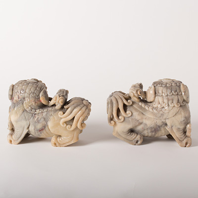 Pair of soapstone lion dogs (other side), China, Republic, circa 1930