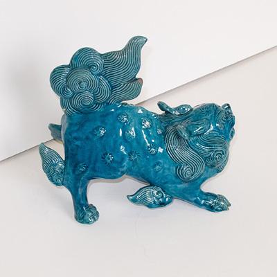 Turquoise glazed pottery lion dog (other side), China, 19th century
