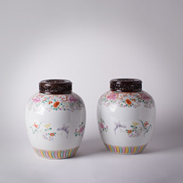 Pair of famille rose jars - China, early 20th century