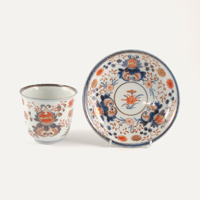 Imari porcelain chocolate bowl and saucer, Japan, Edo Period, circa 1700-20