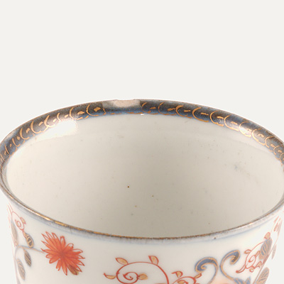 Imari porcelain chocolate bowl and saucer (Close-up of rim of bowl), Japan, Edo Period, circa 1700-20