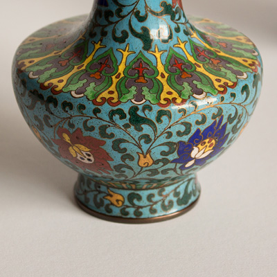 Pair of cloisonné enamel vases (detail), China, 20th century