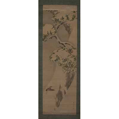 Hanging scroll painting of a sparrow, by Nakajima Raisho (1796-1871), Japan, 