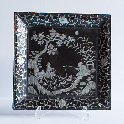 Lacquer and mother of pearl inlaid tray (other front view), China, Ming Dynasty, 17th century