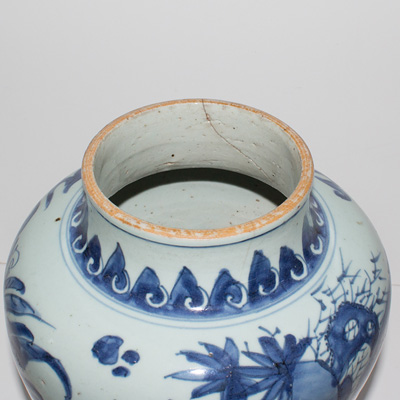 Blue and white vase (top), China, Transitional, circa 1650