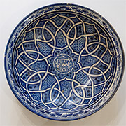 Blue and white pottery dish - Fez, Morocco, 19th century