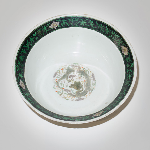 Famille-verte bowl (top), China, circa 1900