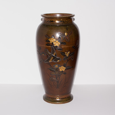 Mixed metal inlaid bronze vase, Japan, Meiji period, circa 1880