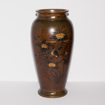 Mixed metal inlaid bronze vase (side 2), Japan, Meiji period, circa 1880