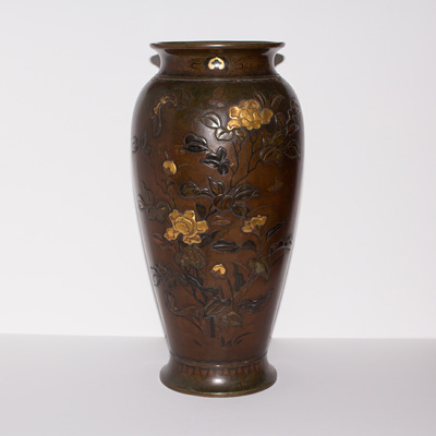 Mixed metal inlaid bronze vase
, Japan, Meiji period, circa 1880 Mixed metal inlaid bronze vase
, Japan, Meiji period, circa 1880