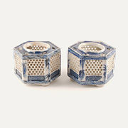 A pair of blue and white candle-holders - China, Qing Dynasty, mid 19th century