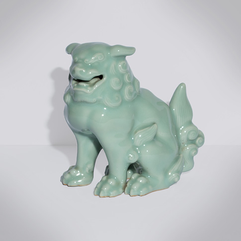 Celadon porcelain karashishi lion, by Tozan, Japan, Taisho era, circa 1930