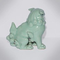 Celadon porcelain karashishi lion, by Tozan (view 2), Japan, Taisho era, circa 1930 [thumbnail]