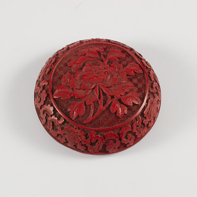 Carved cinnabar lacquer box (bottom), China, Qing Dynasty, 19th century