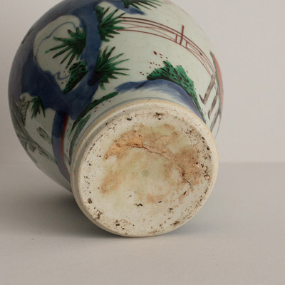 Transitional wucai vase (underside of base), China, 17th century