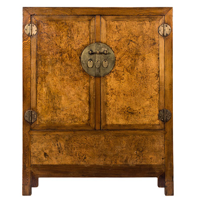 Large elm and burl-wood cabinet, China, Qing Dynasty, 19th century
