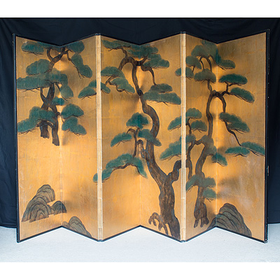 Six-fold screen of pine trees, after Tosa Mitsunobu, Japan, 20th century