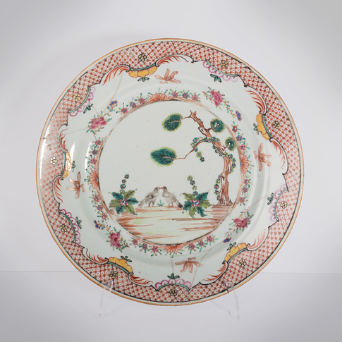 Famille rose export porcelain Valentine pattern plate, China, Qianlong period, circa 1760