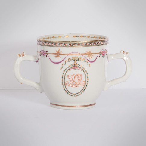 Famille rose export porcelain chocolate cup and saucer (cup, view 2), China, Qianlong period, circa 1760