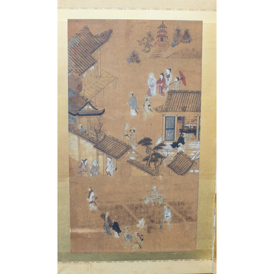 Four-fold screen of street scenes (3rd panel), Japan, early 20th century