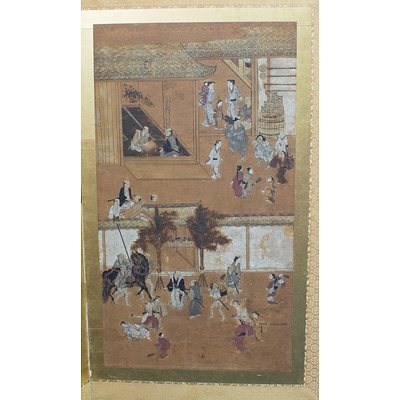 Four-fold screen of street scenes (4th panel), Japan, early 20th century