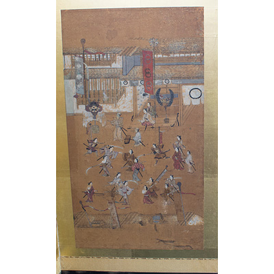 Four-fold screen of street scenes (2nd panel), Japan, early 20th century