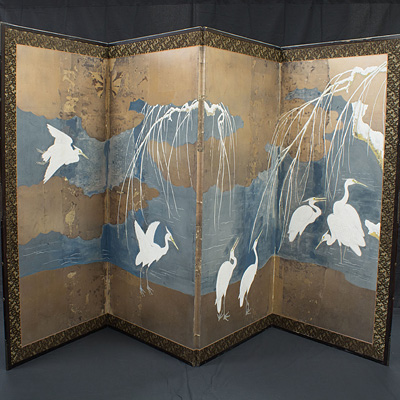 Four-fold screen of egrets, Japan, early 20th century