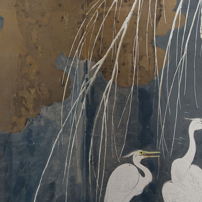 Four-fold screen of egrets (detail 2), Japan, early 20th century